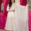 STD 6122 Blooming Zari Thread Work Anarkali Gown Pant Dupatta Set