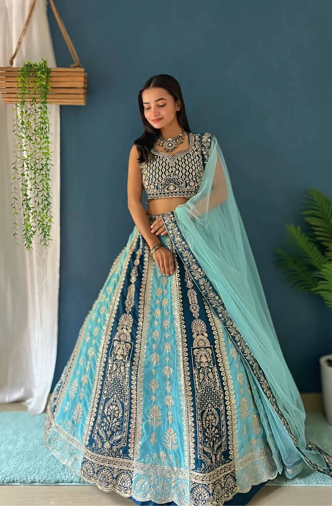 DKT 9238 Georgette Designer Sequins Embroidery Work Sky Blue Lehenga Choli