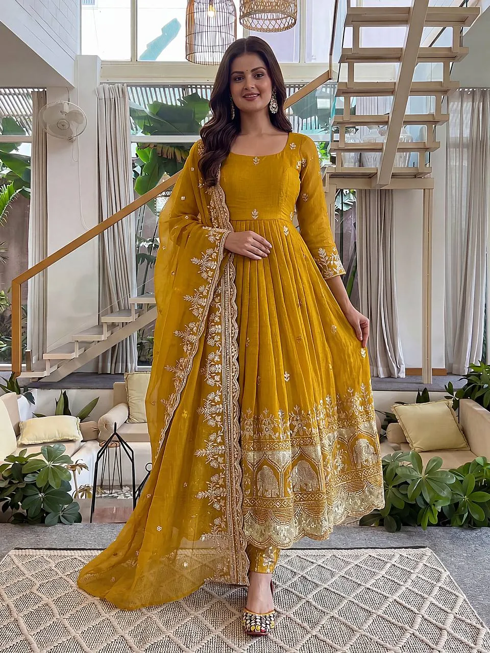 DKT 5175 Crunchy Silk Embroidery Zari Work Anarkali Gown Eid Collection