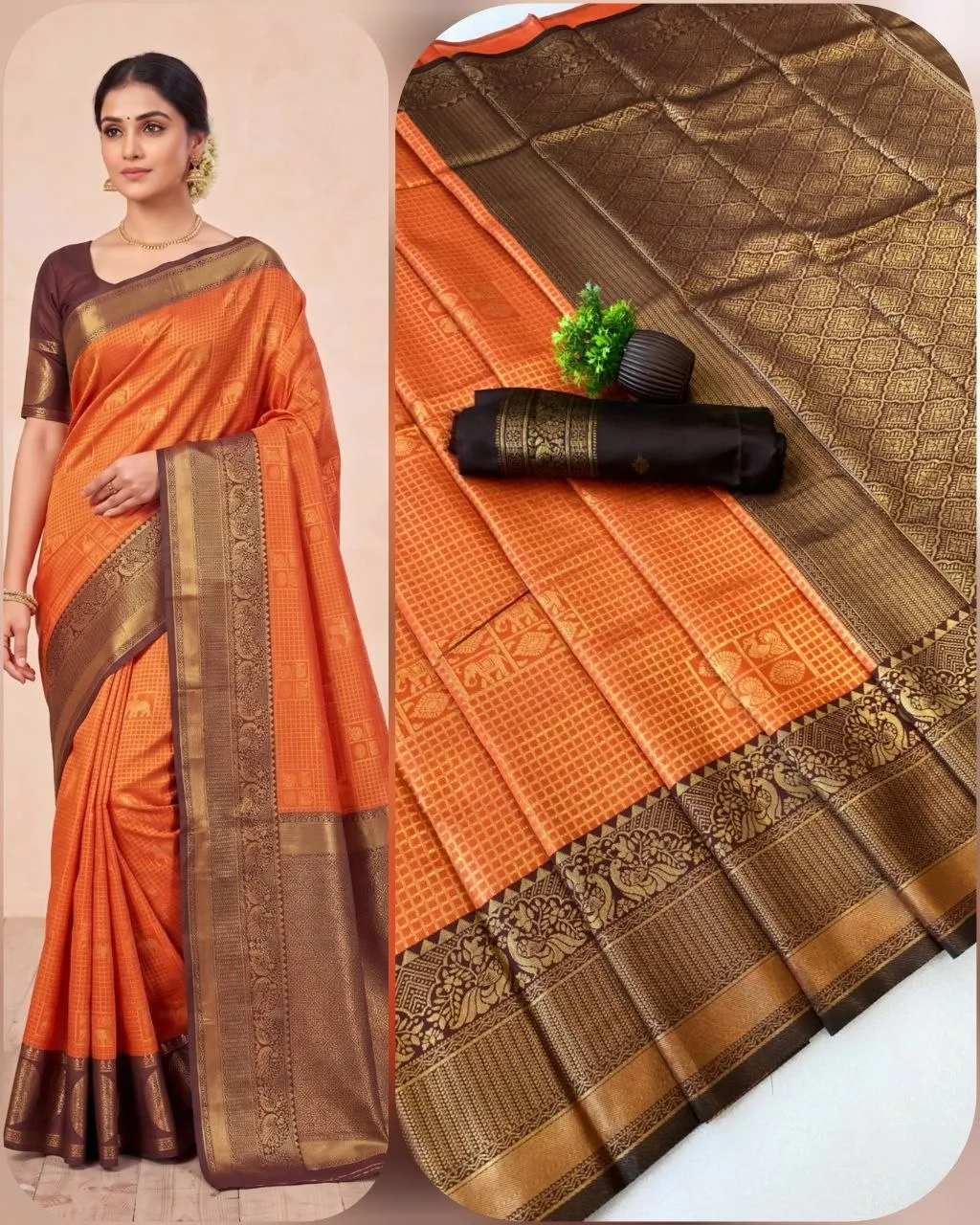 Launching SS180 Orange Kanchivaram Silk Zari Work Festival South Style Saree 2026