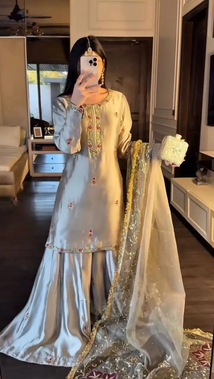 Deepika 1613 Zapan Satin Silk Thread Sequnce Work Sharara Suit Eid Collection