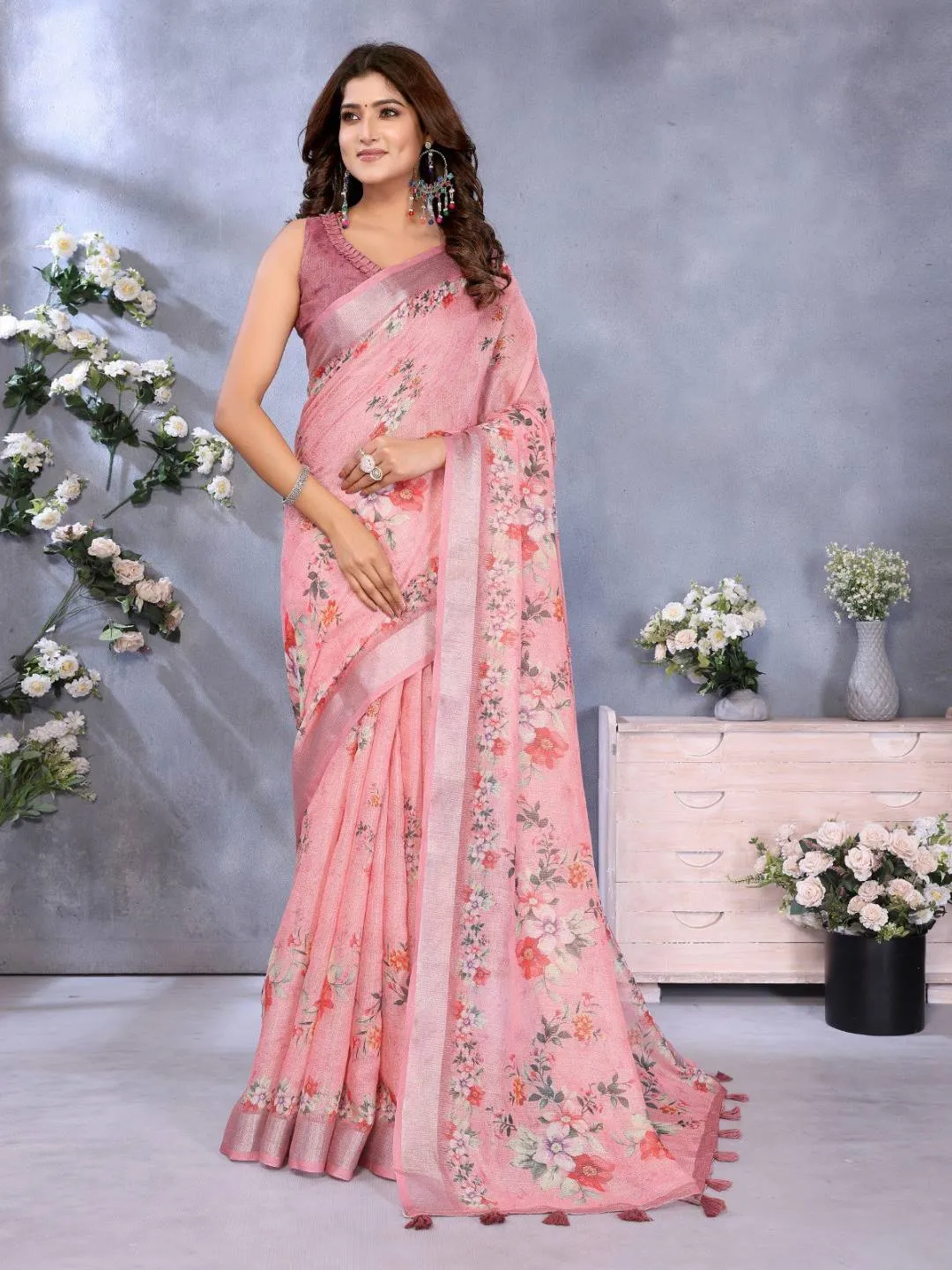 VFT Linen Cotton Printed Raksha Bandhan Wholesale Saree Market In Surat