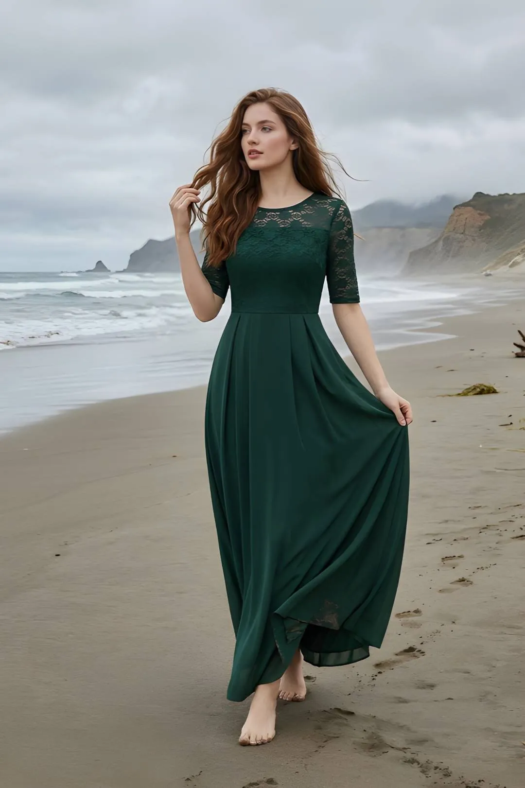 Shiv Long Dress Green Net One Piece For Woven