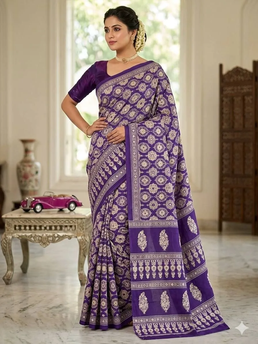 VFT Ajarakh 3 Satin Semi Silk Elegant Saree Wholesale Market