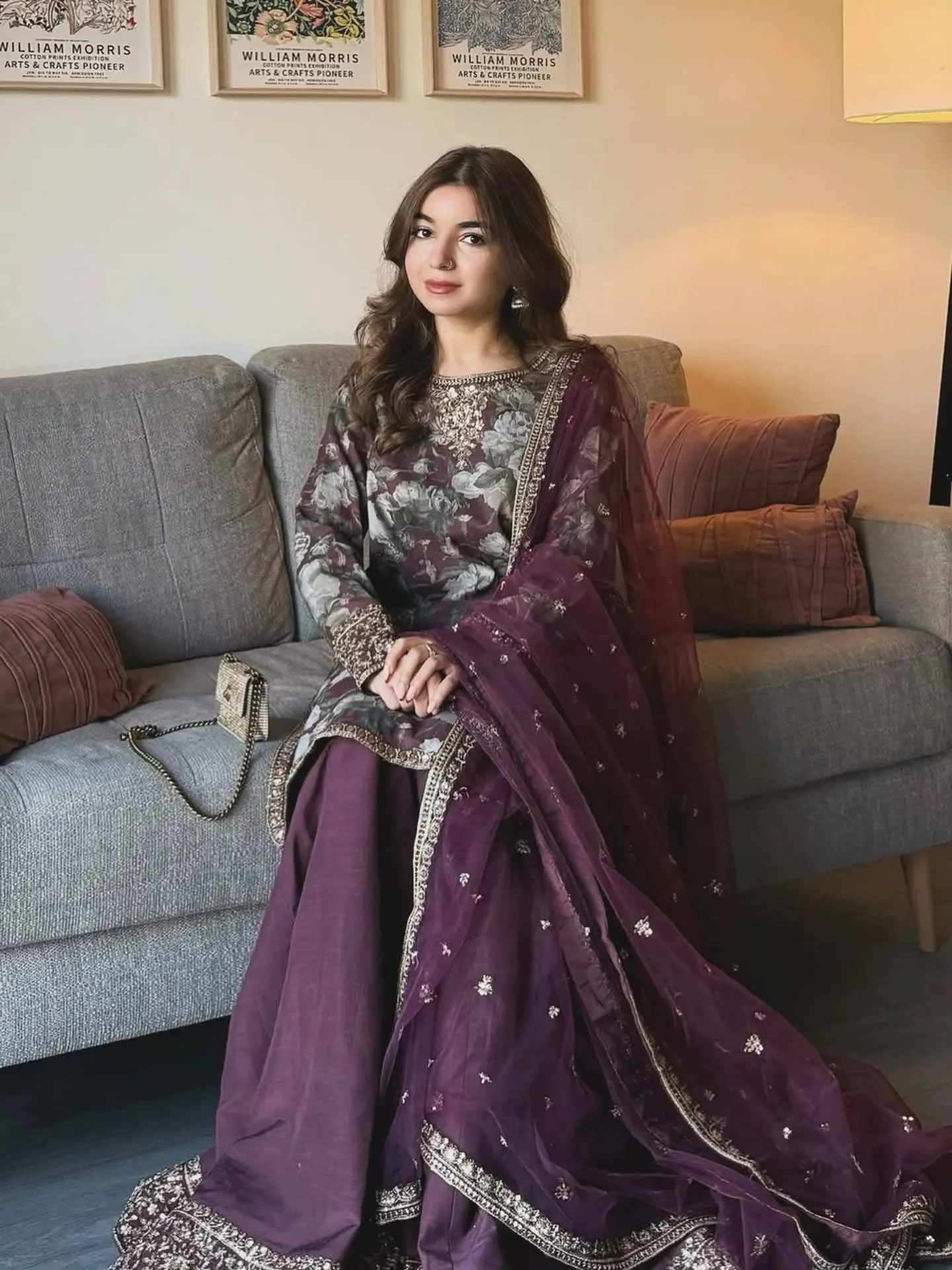 C585 1473 Maslin Cotton Sequins Zari Work Festival Kurti Plazzo Set