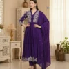 ATQ Roman Silk Embroidery Work Anarkali Gown Pant Dupatta Set