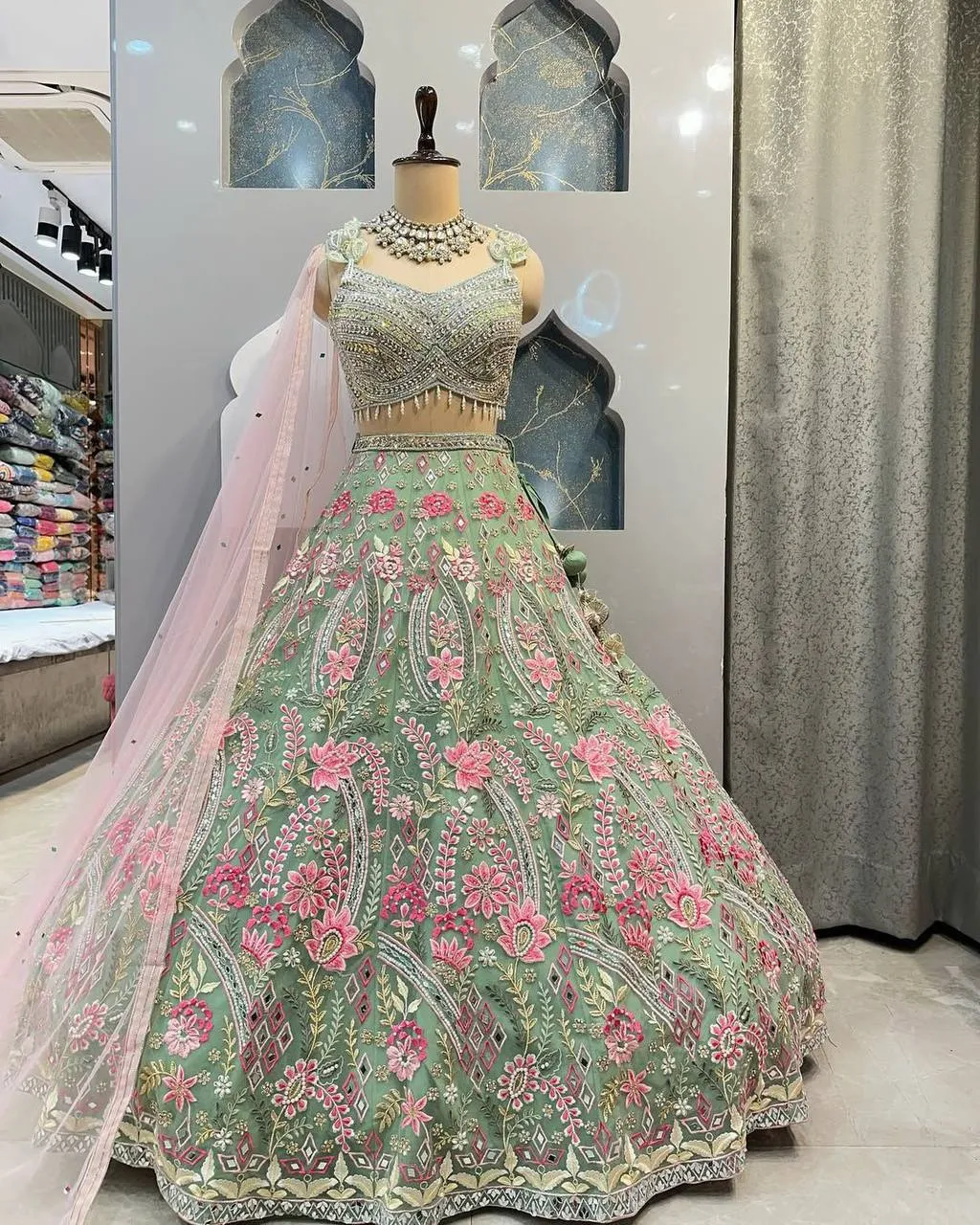 SBD 1729 Net Mirror Embroidery Work Wedding Lehenga Choli In Surat