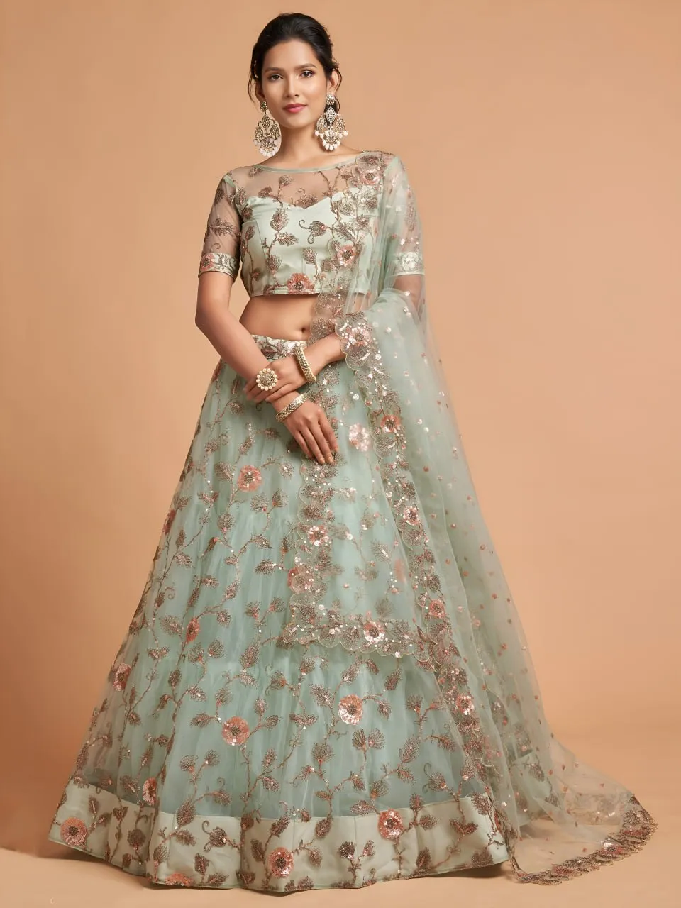 Zeel 7314 Pista Net Thread Embroidery Work Party Wear Lehenga Choli