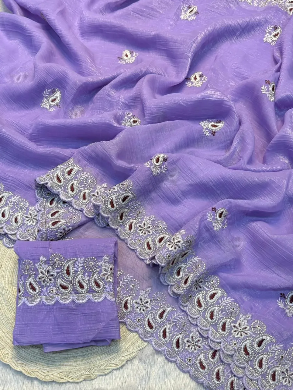 SNT Crunchy Silk Saree multi Embroidery Work