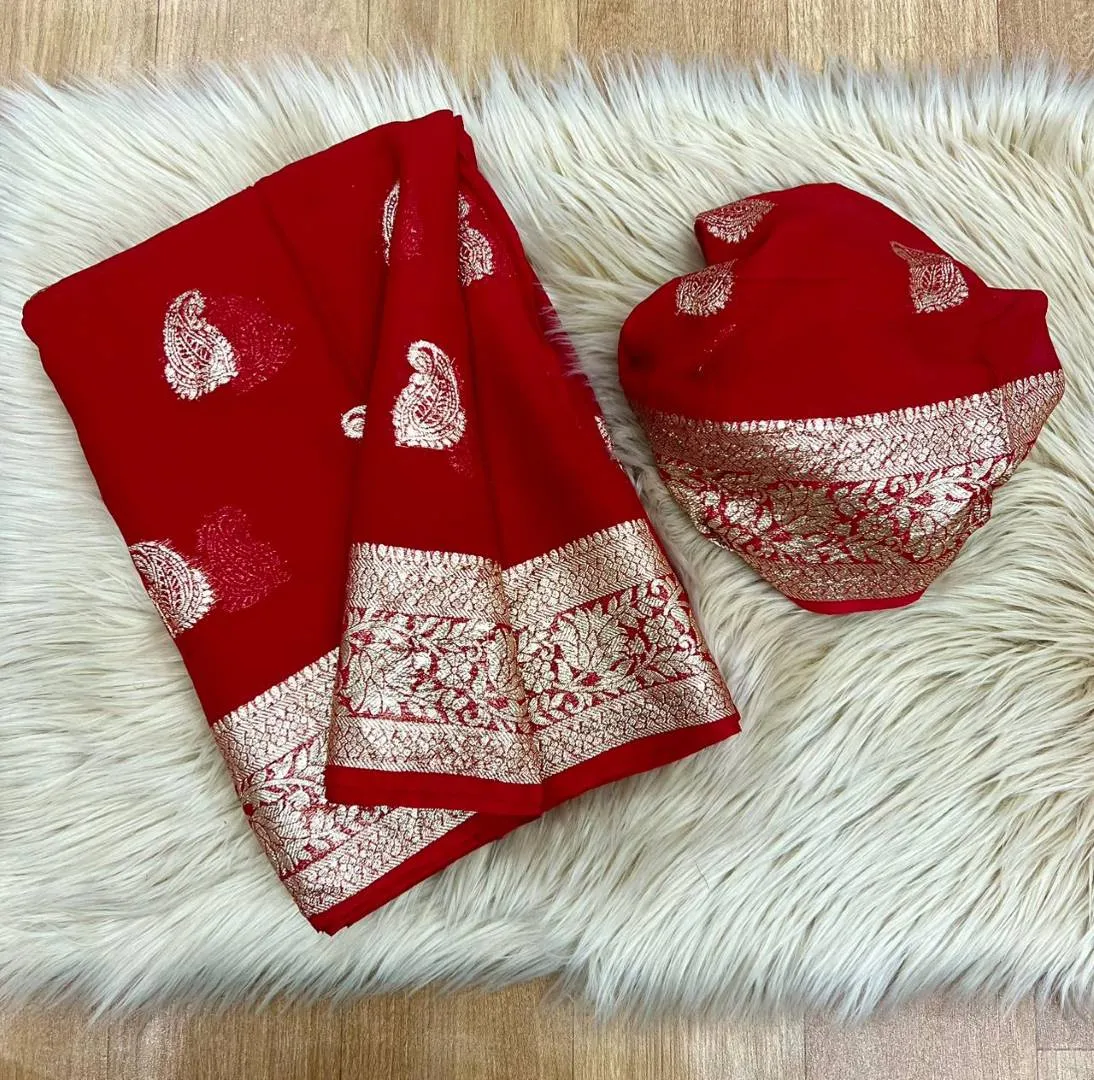 SNT Pure Viscose Georgette Saree Jacquard Border