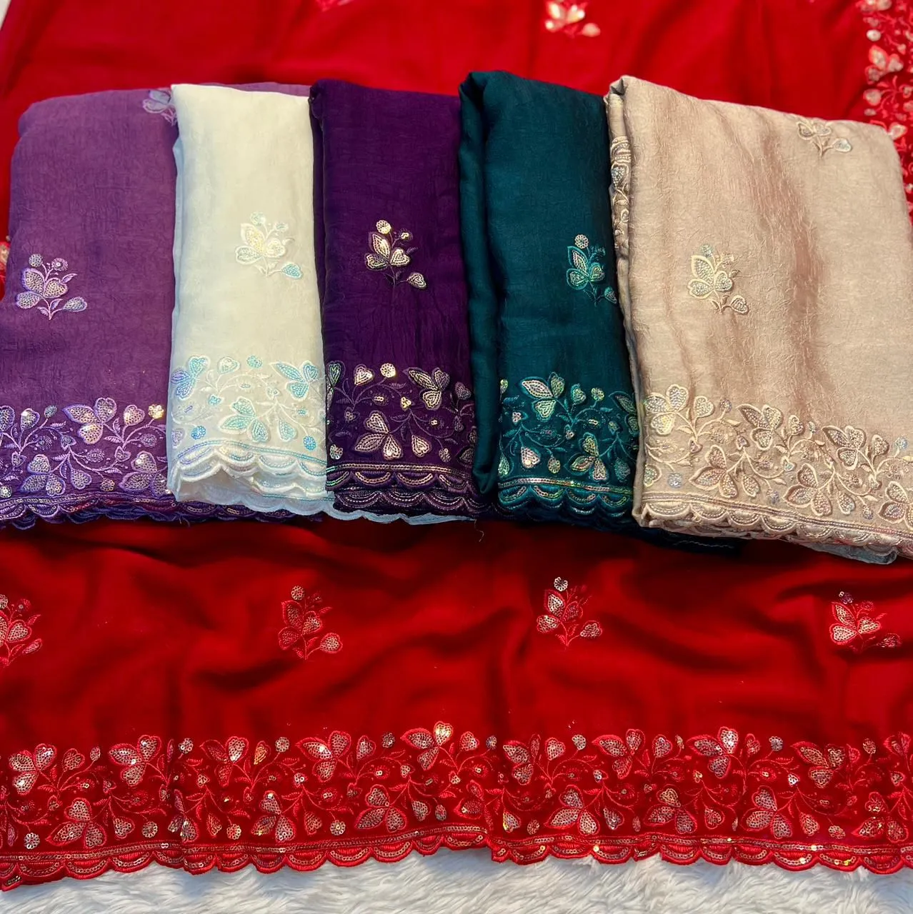 SNT Soft Crush Silk Saree With Sequence Embroidery Work latest Collection