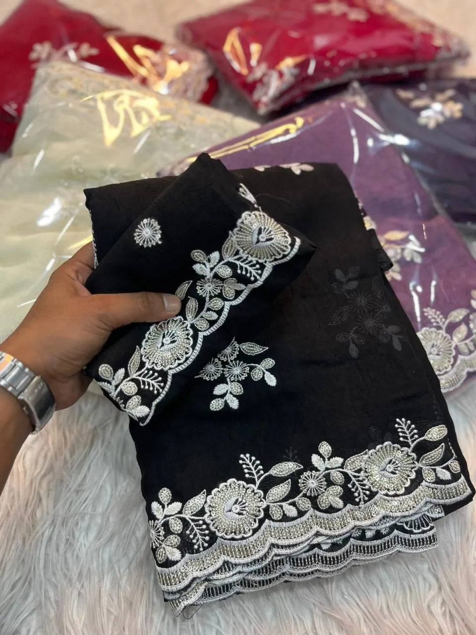 SNT Crush Silk Saree With Sequence Embroidery Work
