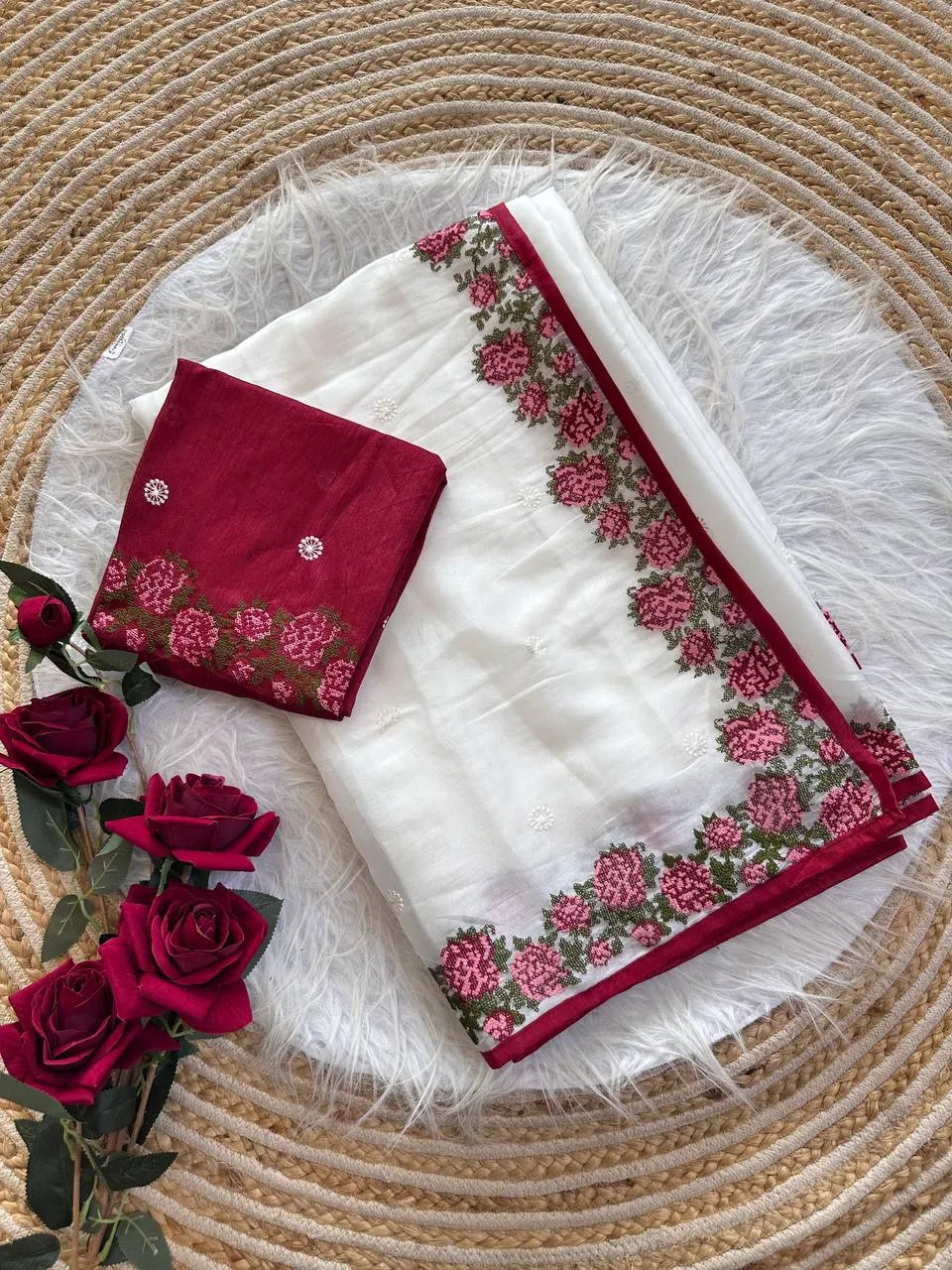 MHV Sundha Tissue Silk Embroidery Work Saree Online