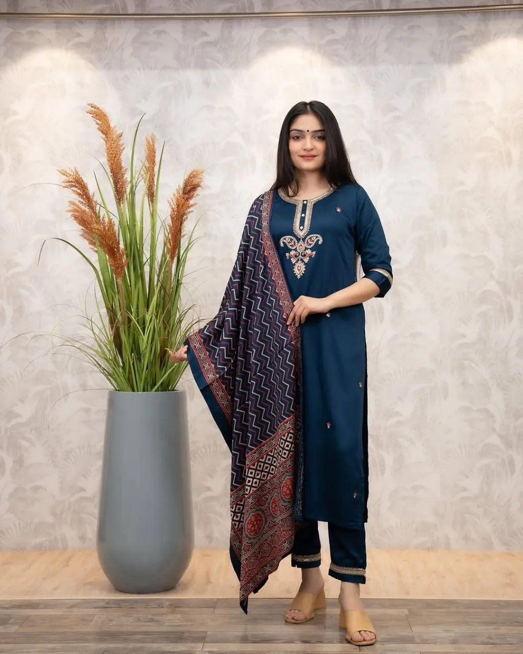 Zarin 15 Chanderi Silk Embroidery Kurti Pant Dupatta Collection