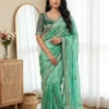 WMS Fandy Satin Embroidery Theard Work Wedding Wear Saree Collection