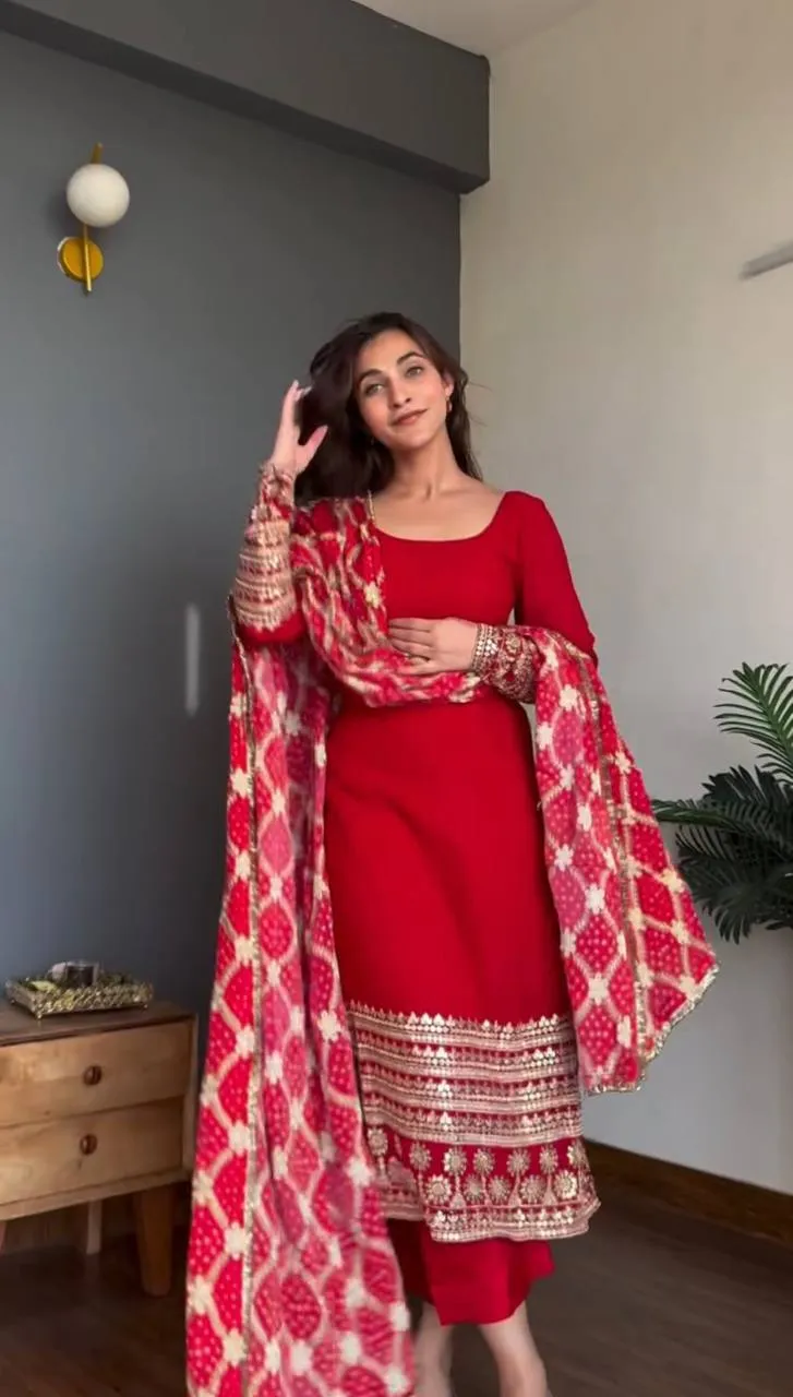 Deepika 6022 Gorgette Thread Sequnce Work Kurti Pant Dupatta Set