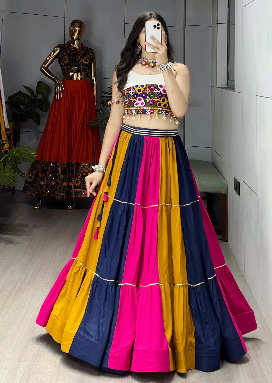 WMT 8049 Rayon Cotton Gamthi Work Navratri Chaniya Choli Wholesale Market
