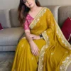 Kiara Gazal Yellow Rangoli Silk Embroidery Work Wholesale Surat India