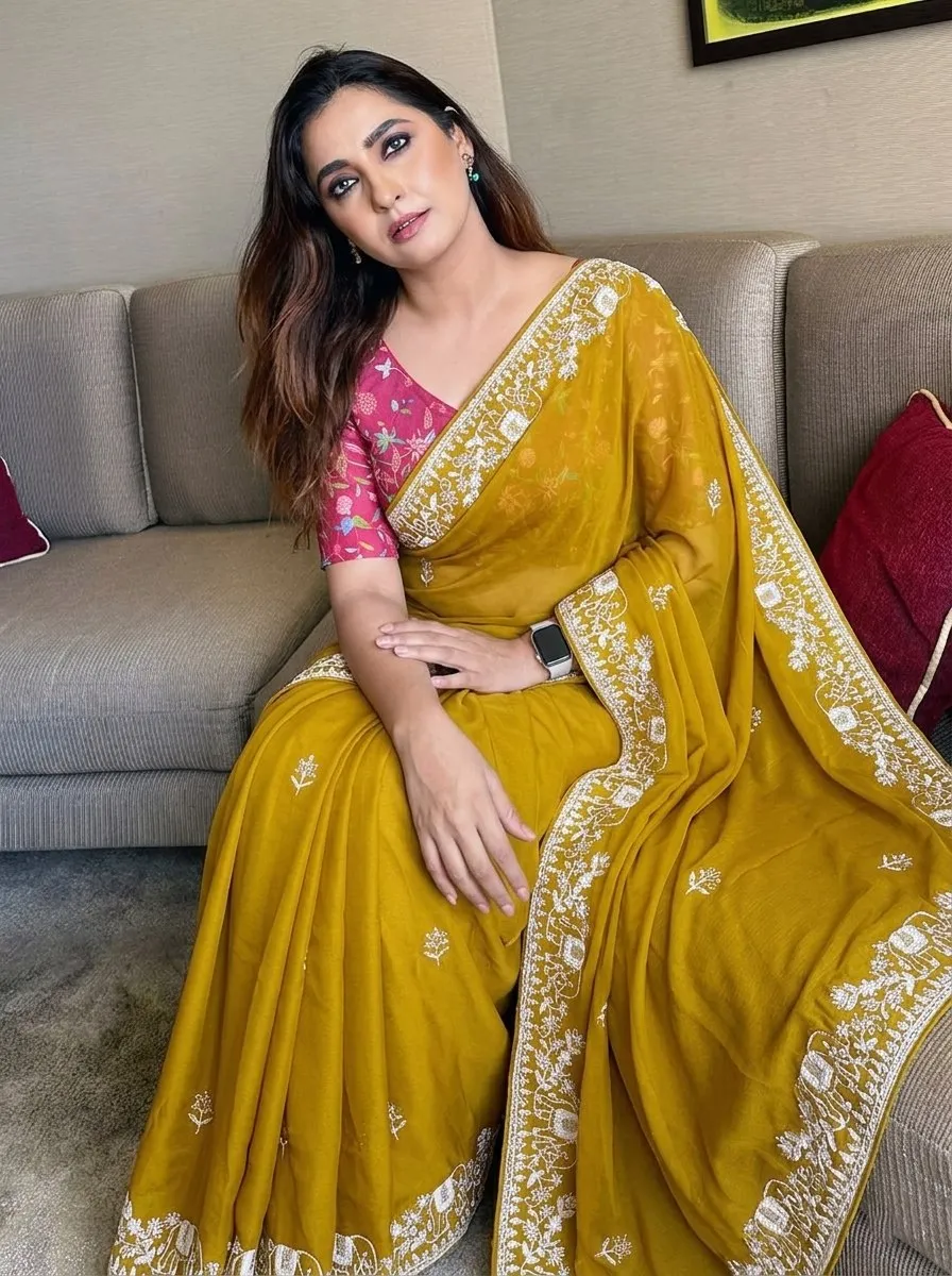 Kiara Gazal Yellow Rangoli Silk Embroidery Work Wholesale Surat India