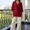 Shiv 1061 Roman Silk Embroidery Maroon Color Office Wear Kurti Surat