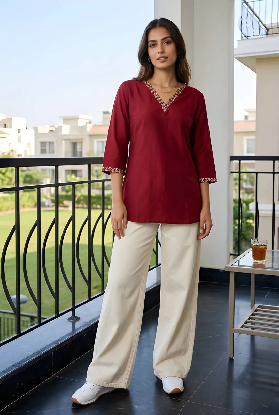 Shiv 1061 Roman Silk Embroidery Maroon Color Office Wear Kurti Surat