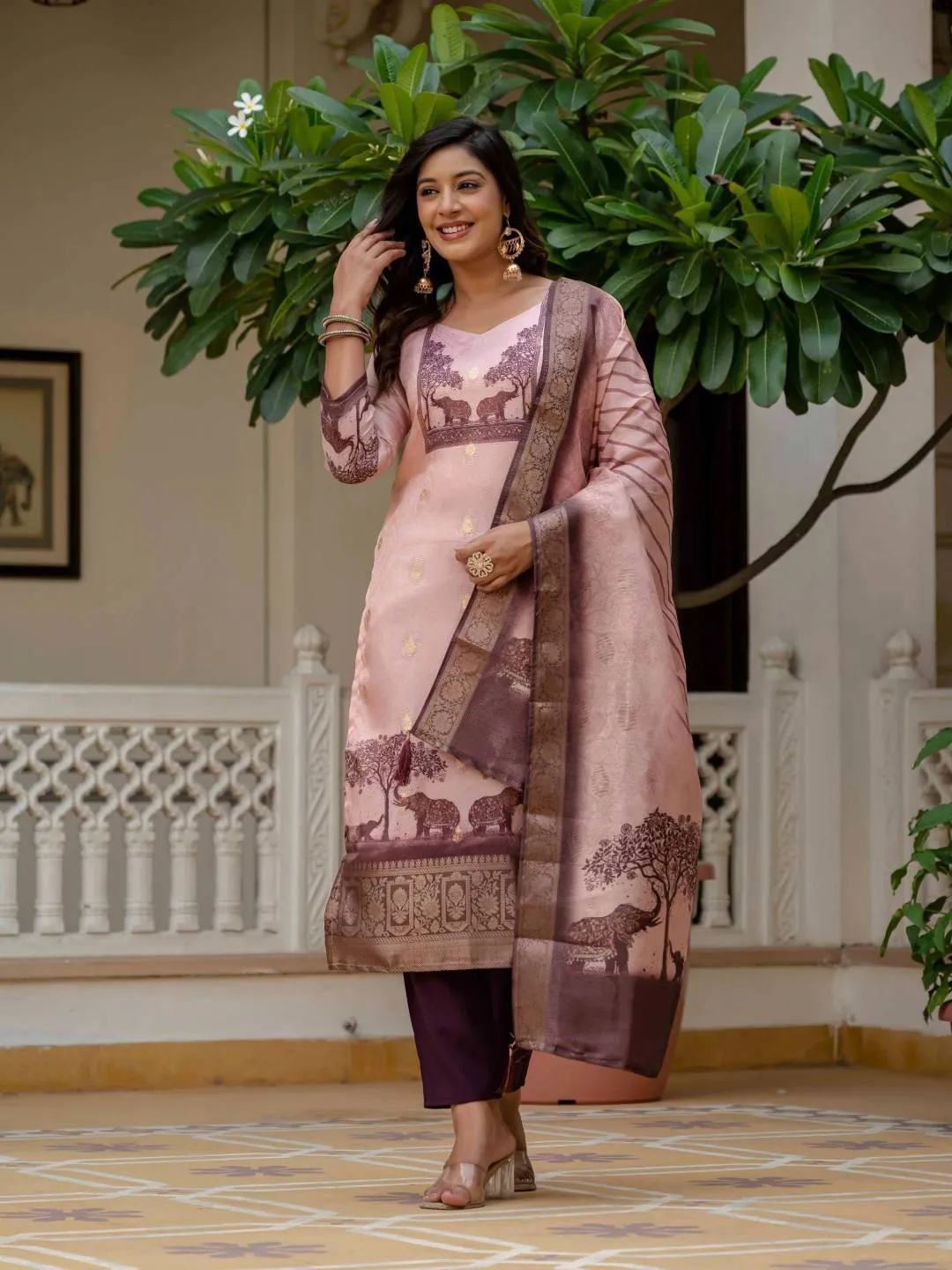 ATQ 1003 Maharaja Silk Jacquard Work Banarasi Kurti Pant Dupatta