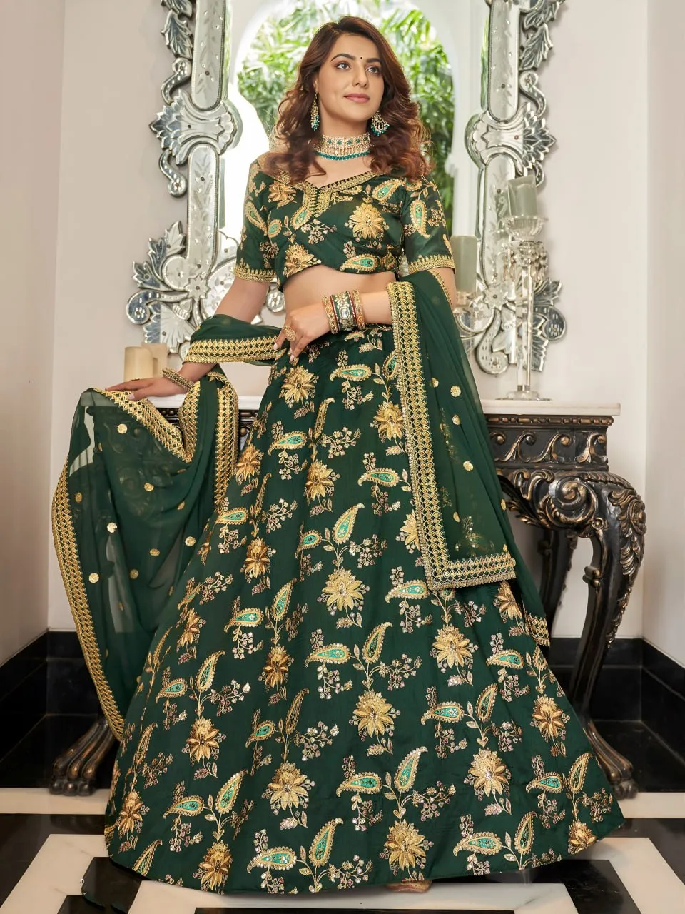 Zeel 7420 Art Silk Embroidery Work Green Party Wear Lehenga Choli