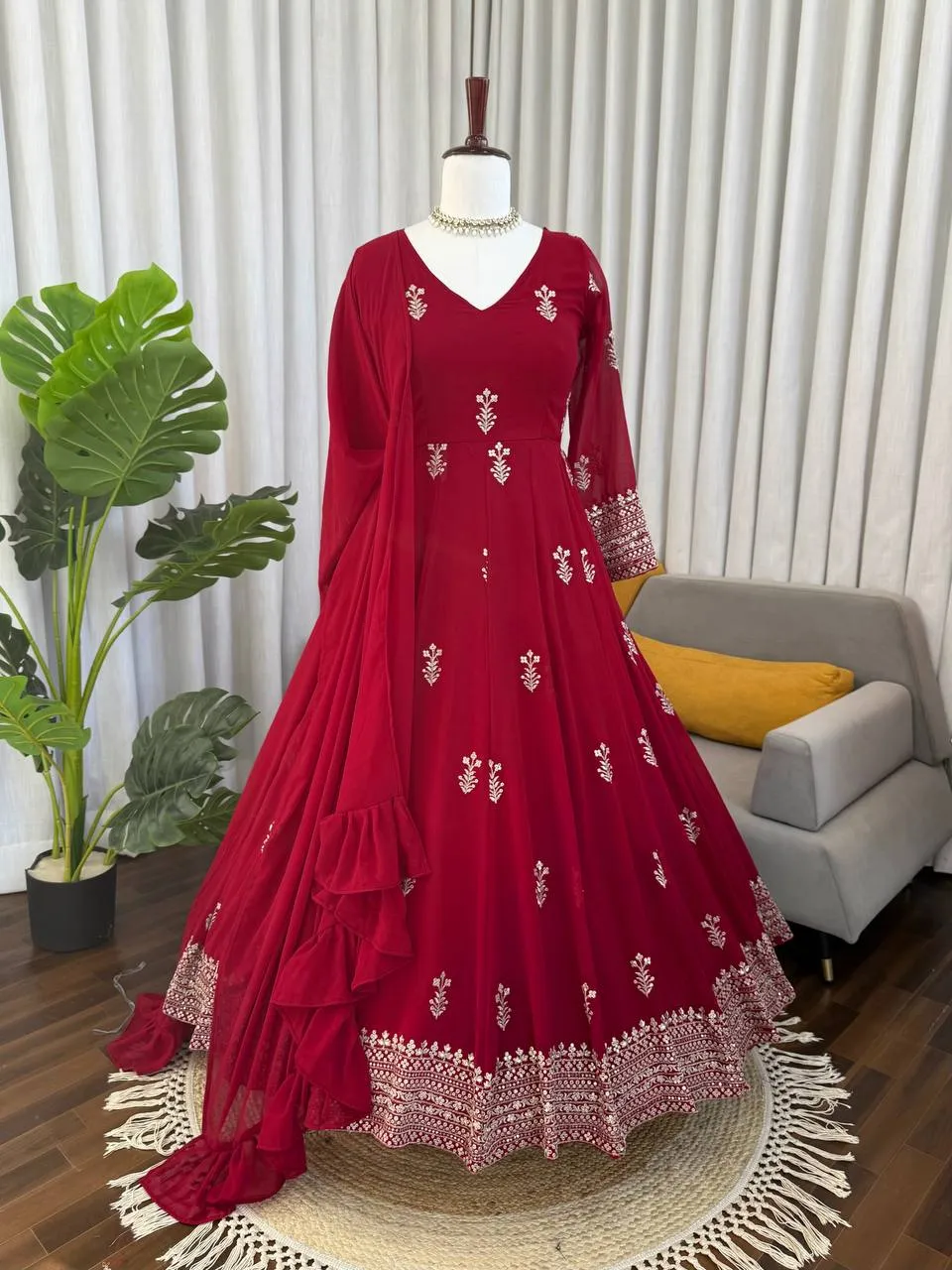 Deepika 5980 Gorgette Thread Work Anarkali Gown Pant Dupatta Set In Surat