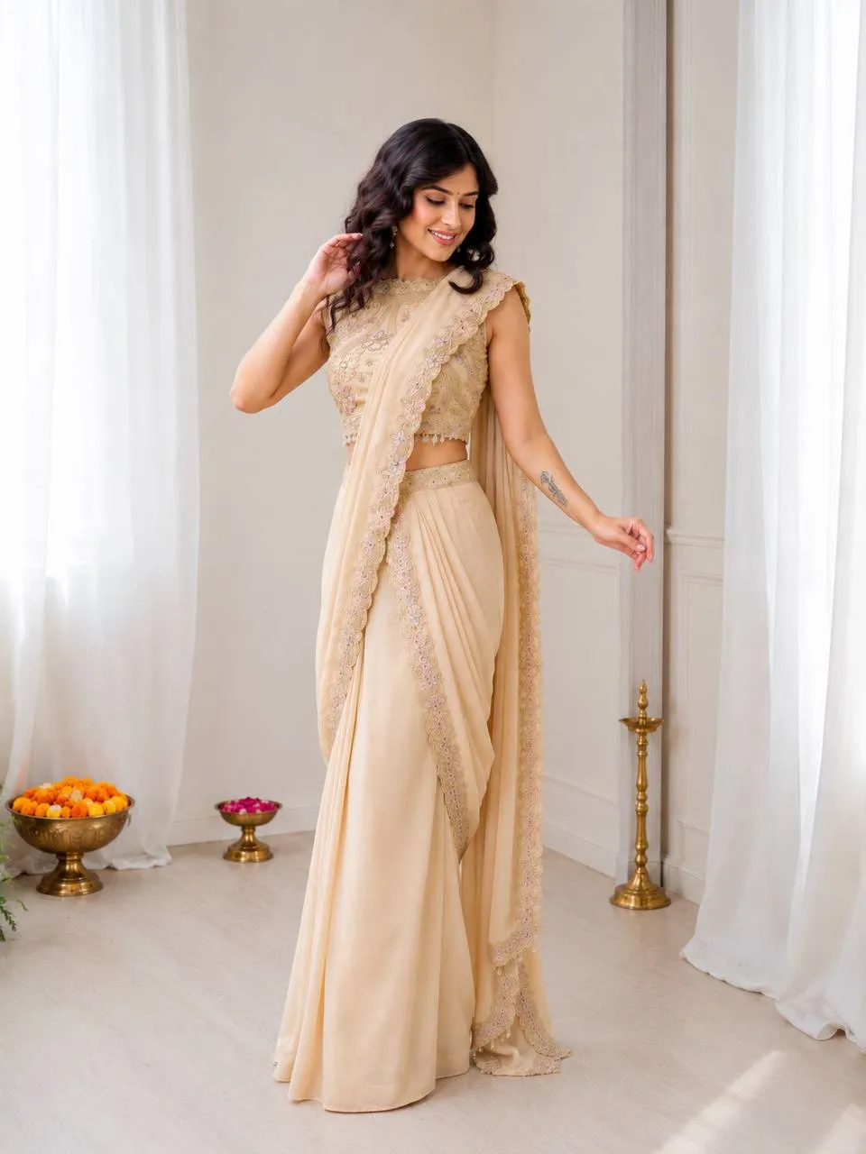 BDB 77 Star Gorgette Sequins Work Trending Ready To Wear Saree