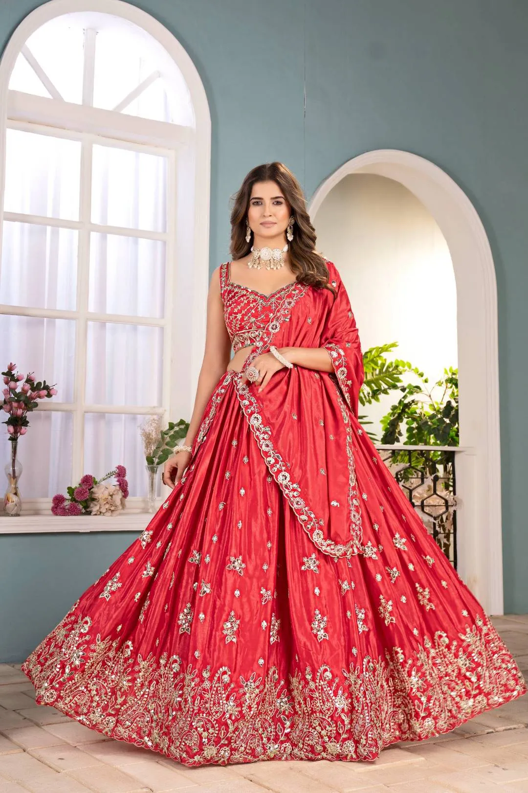 DKT 5131 Chinon Silk Embroidery Work Wedding Lehenga Choli Collection