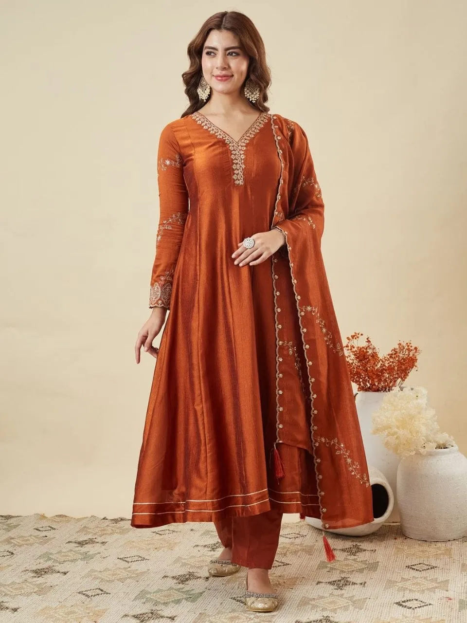 Zarin 22 Vichitra Silk Sequence Work Raksha Bandhan Gown Online Surat