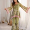 SBD 1849 Crushed Silk Embroidery Work Designer Top Palazzo Set