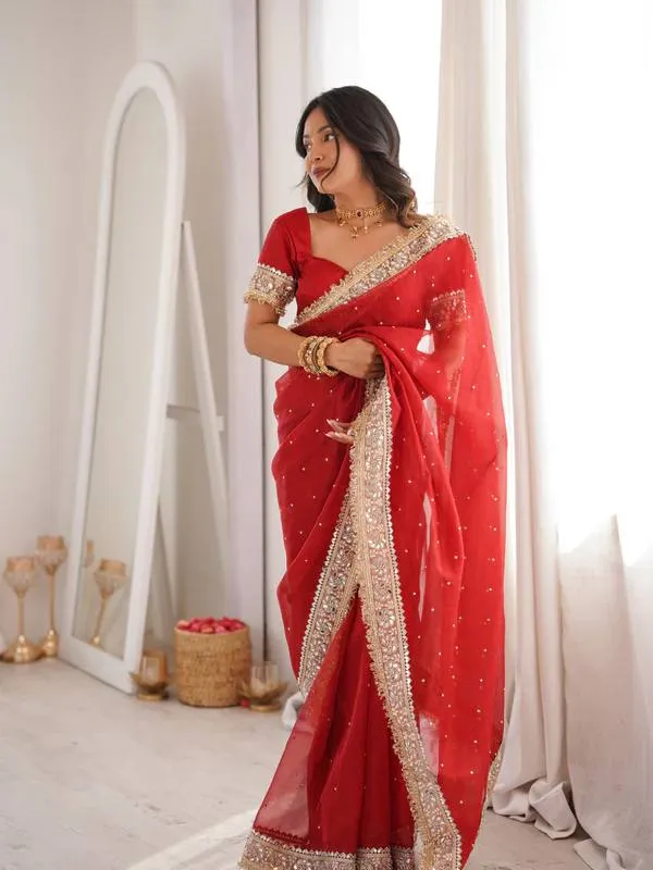 RBC Raj Ratna Fandy Satin Silk Designer Mirror Work Saree