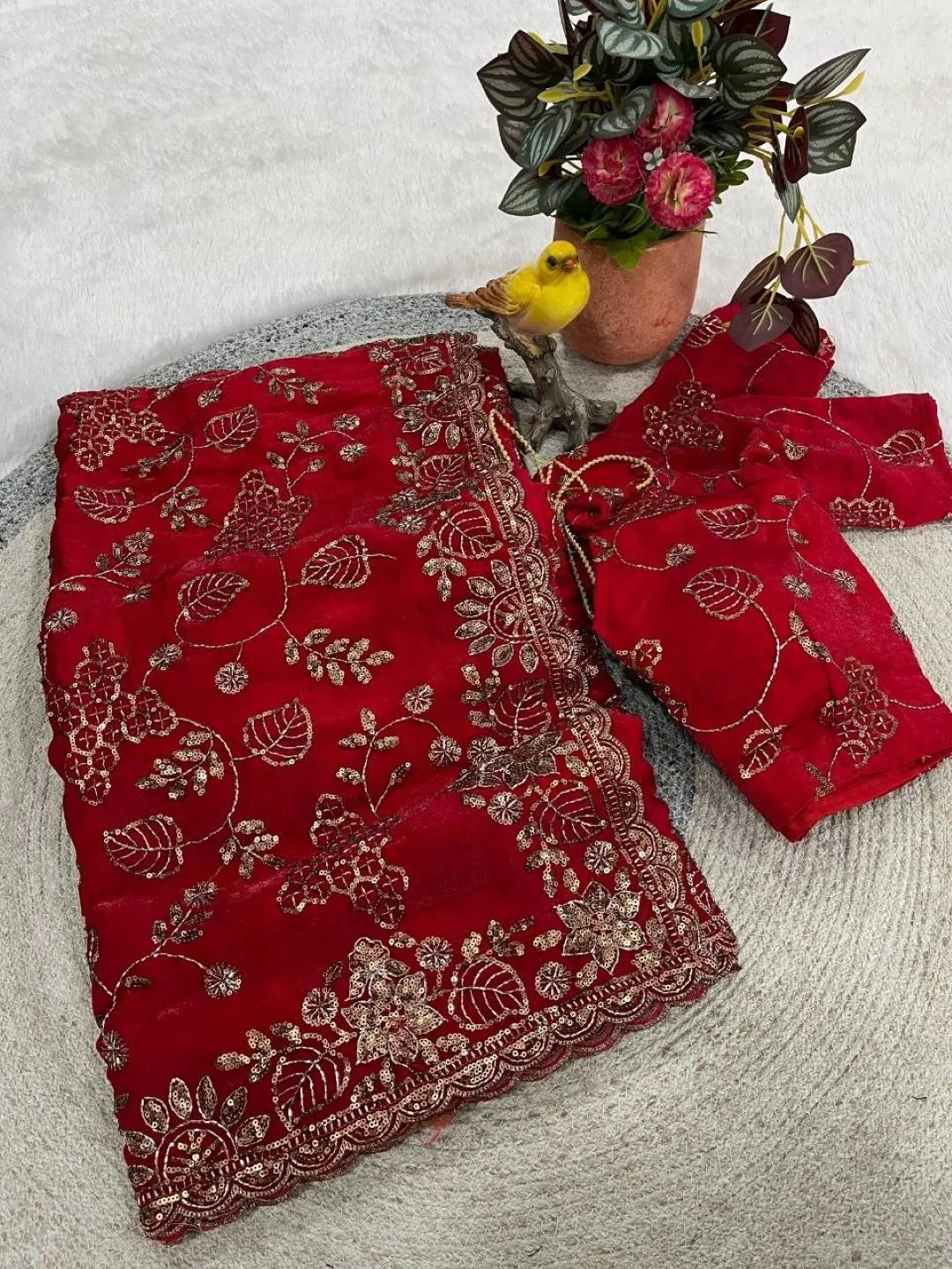 RBC 6080 Fandy Satin Silk Sequence Wedding Saree Online