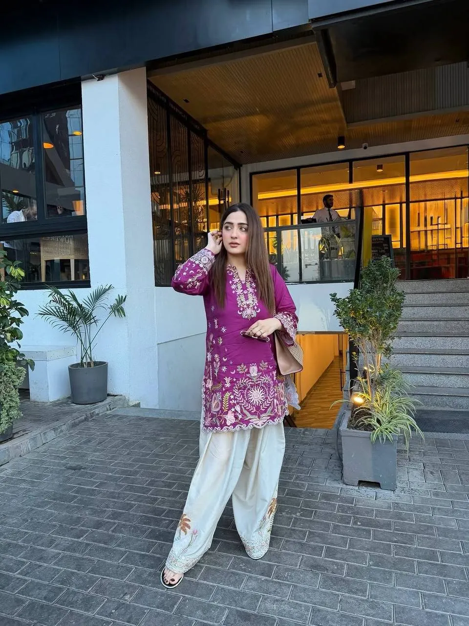 BV 470 French Crape Embroidery Work Office Wear Kurti Palazzo