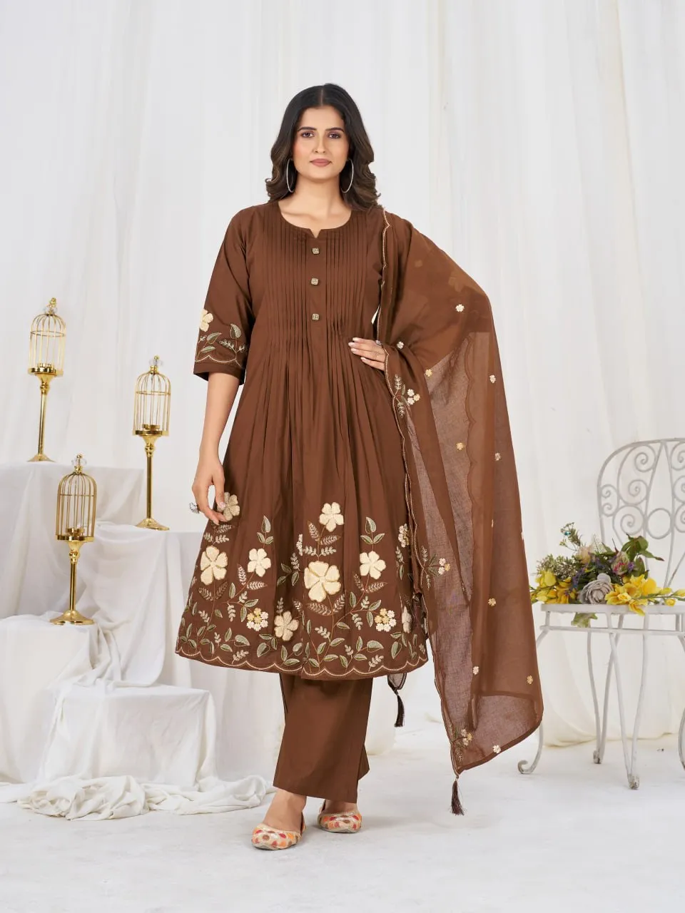 Lila 159 Cotton Thread Embroidery Festival Anarkali Readymade Dress