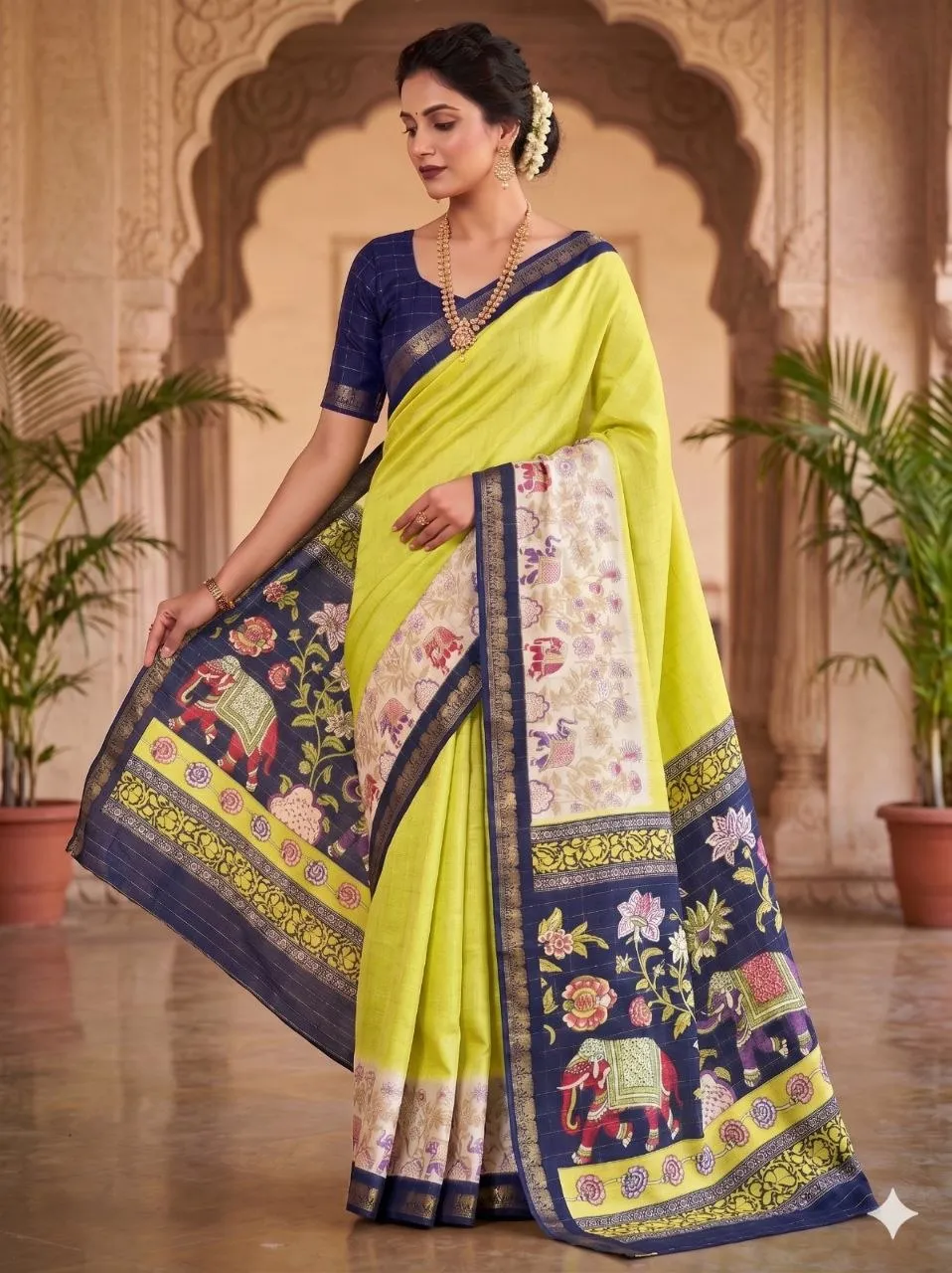 SS180 Anjali Elegant Mangalgiri Silk Kalamkari Printed Saree Manufacturers