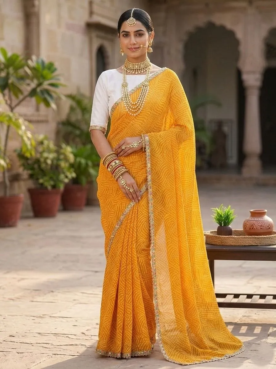SS180 Rekha Georgette Bandhani Printed Daily Wear Saree Collection