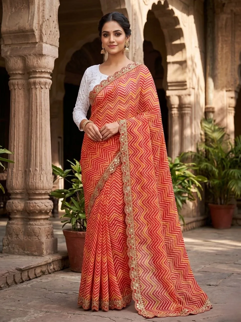 SS180 Leheriya Georgette Printed Embroidery Saree Surat