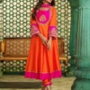 ATQ Muslin Cotton Embroidery Work Gown Pant Dupatta Set India