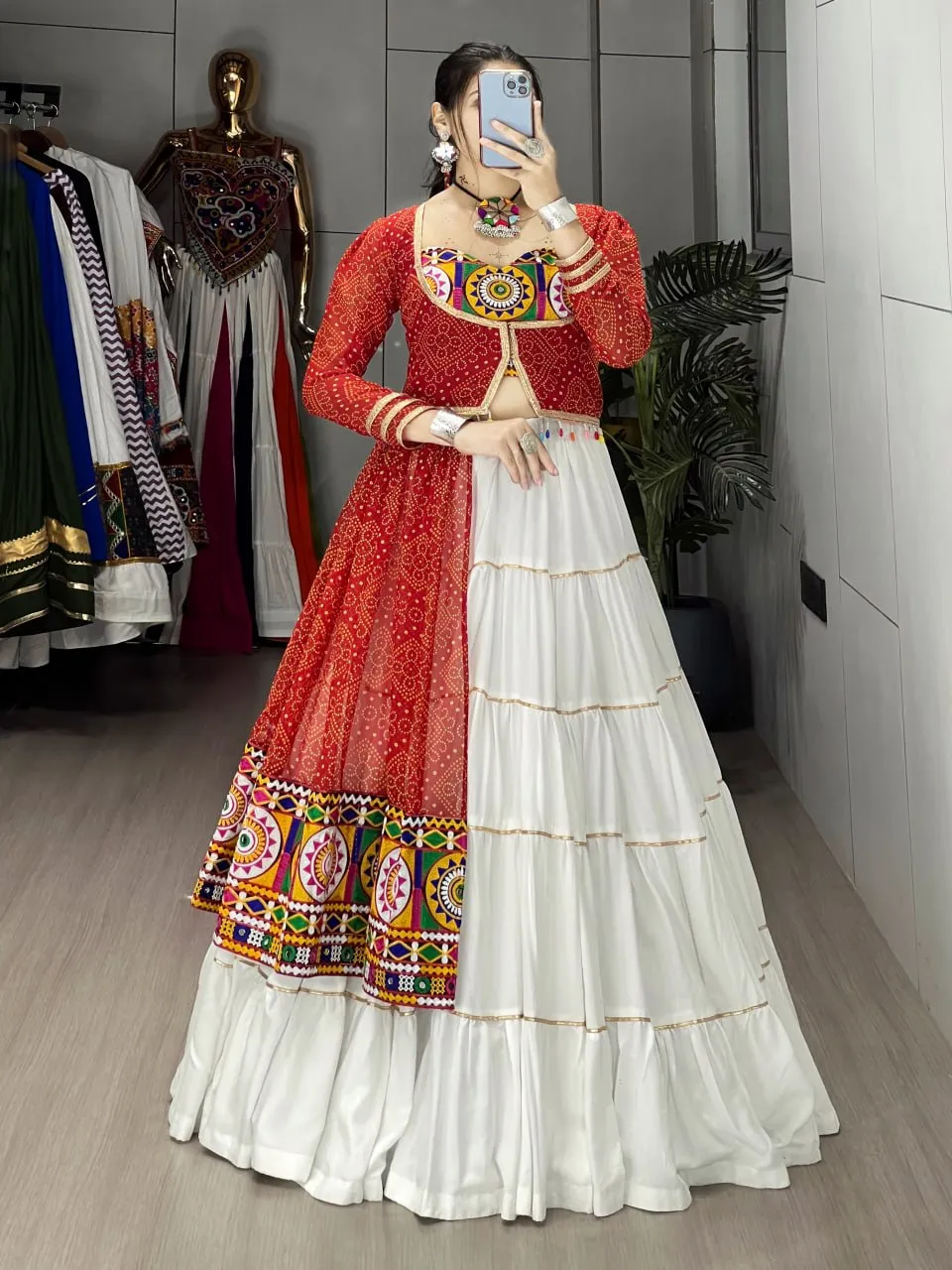WMT 8066 Rayon Cotton Bandhani Printed Top Skirt Navratri Collection