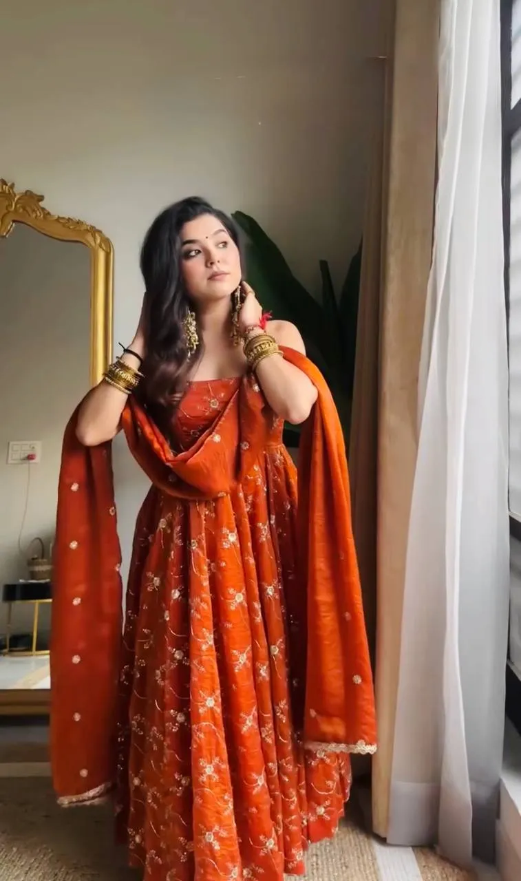Stylish Deepika 1534 Fendy Silk Thread Sequence Work Festival Anarkali Gown 2026