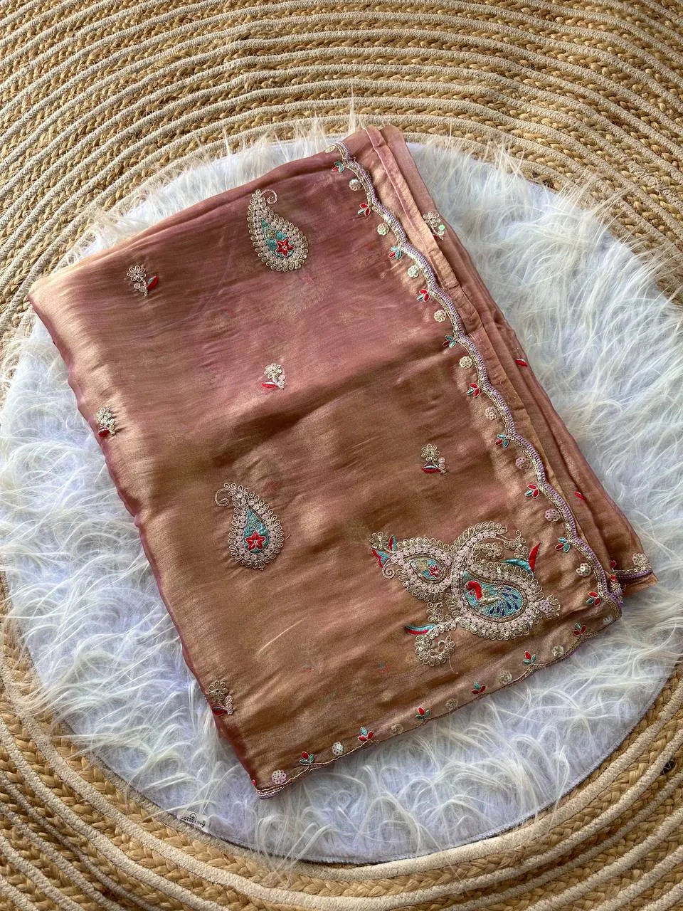 MHV Rubie Simmer Silk Embroidery Work Festival Saree India