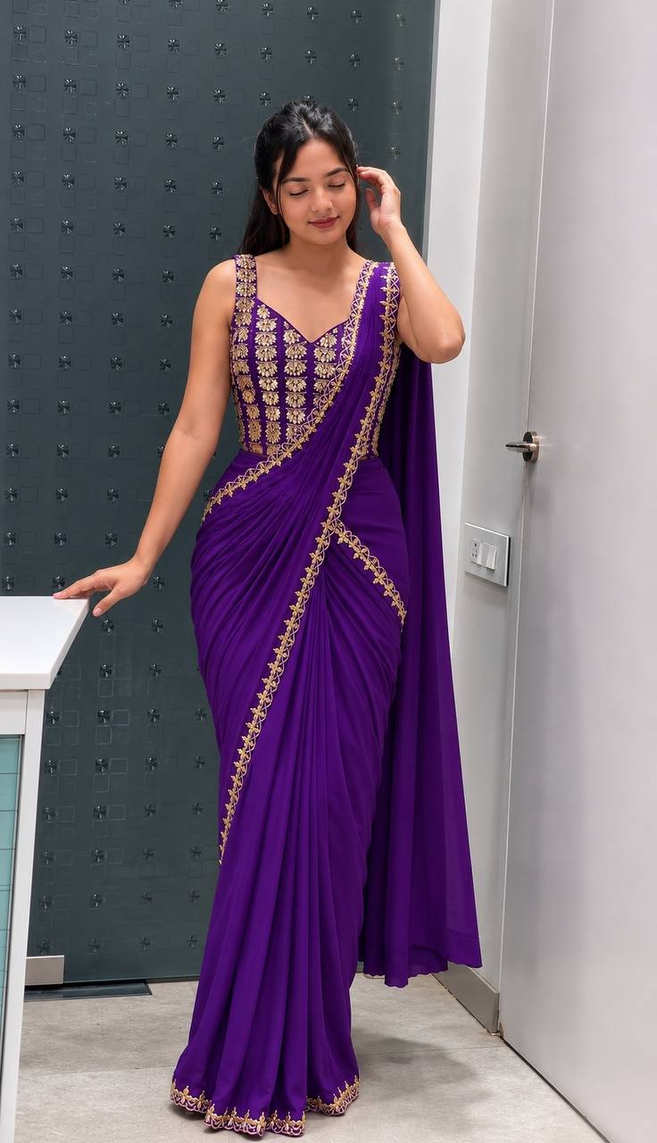 BDB 74 Crep Silk Festival Embroidery Ready To Wear Saree Wholesale Surat