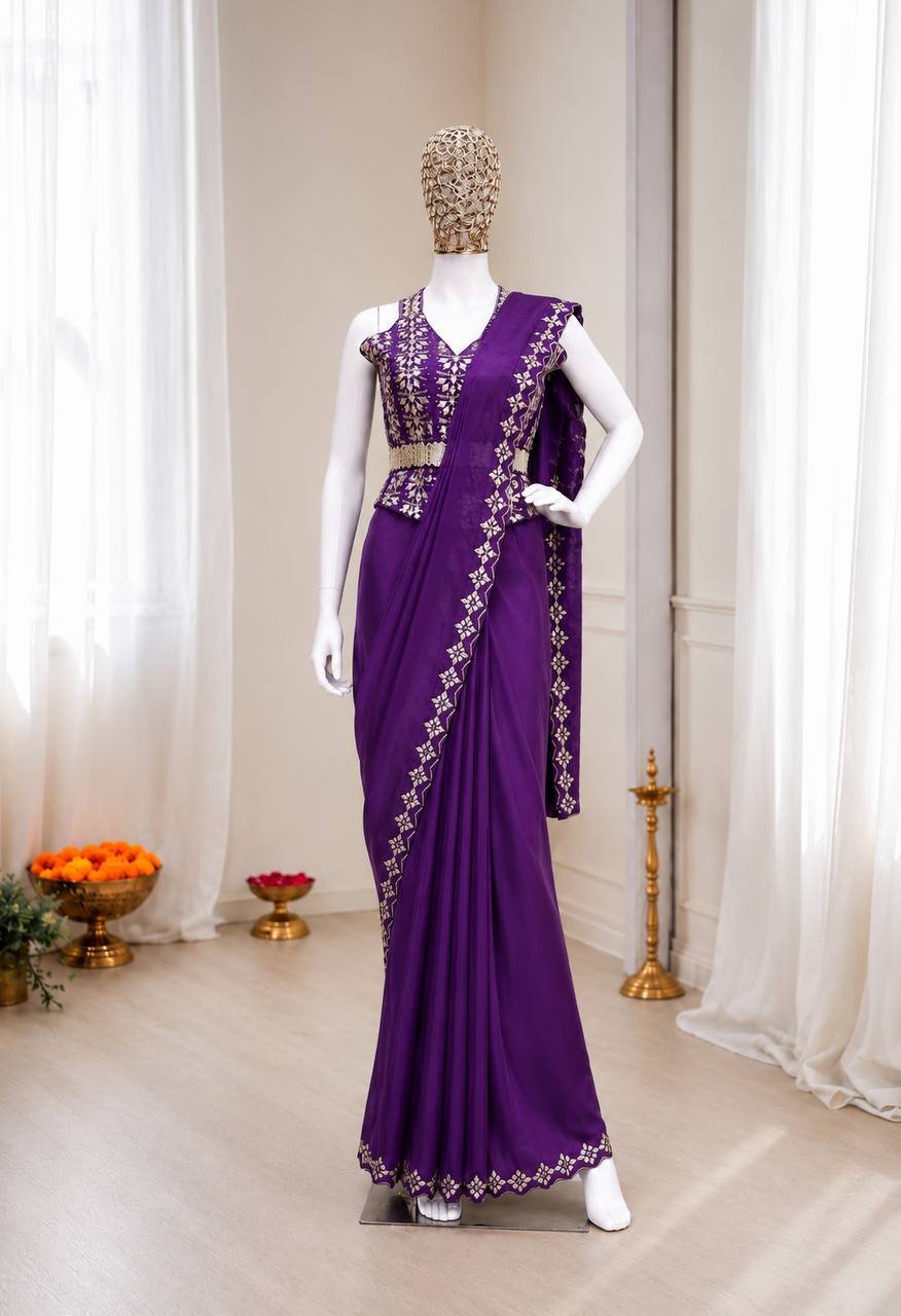 Buy BDB 74 Crep Silk Festival Embroidery Ready To Wear Saree Wholesale Surat