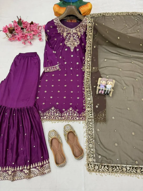 Buy C585 1439 Chinon Silk Hand Work Sharara Suit Gown Wholesale 2026