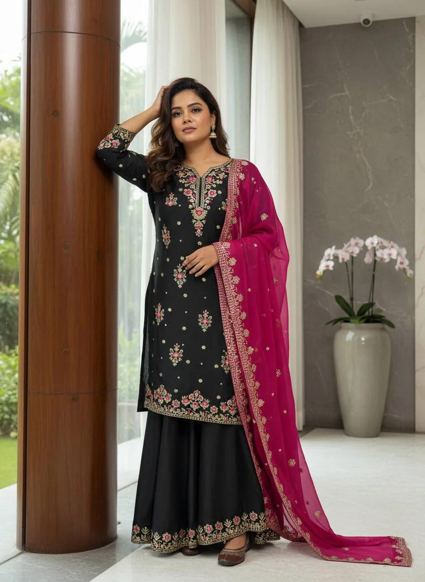 Launching C585 1462 Chinon Silk Embroidery Festival Readymade Dress Wholesale Surat 2026