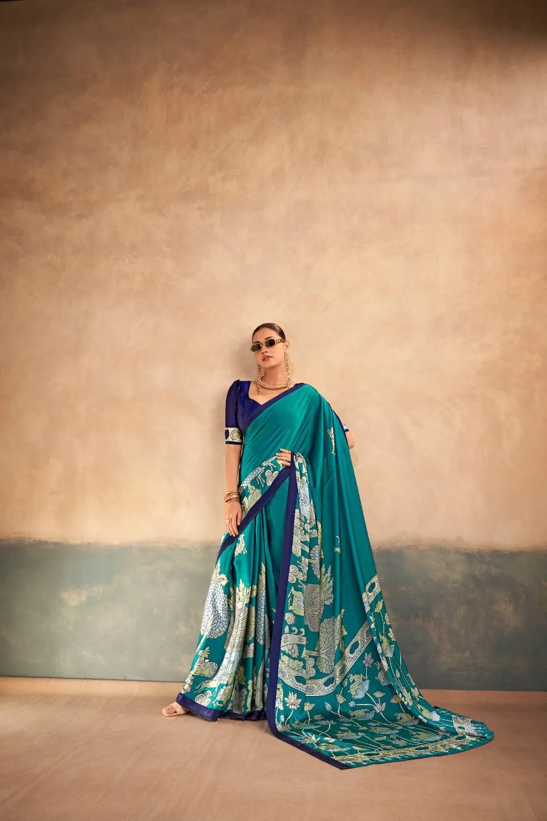 Latest WMN 7208 Sahithya Satin Silk Kalamkari Printed Party Wear Saree Wholesale Surat 2026