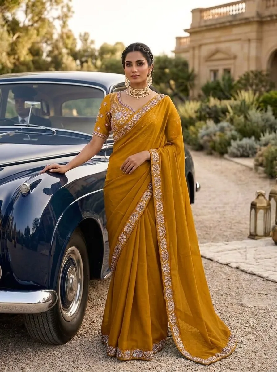 Launching Kiara Marvel1 Malay Satin Silk Embroidery Saree Wholesale Surat 2026
