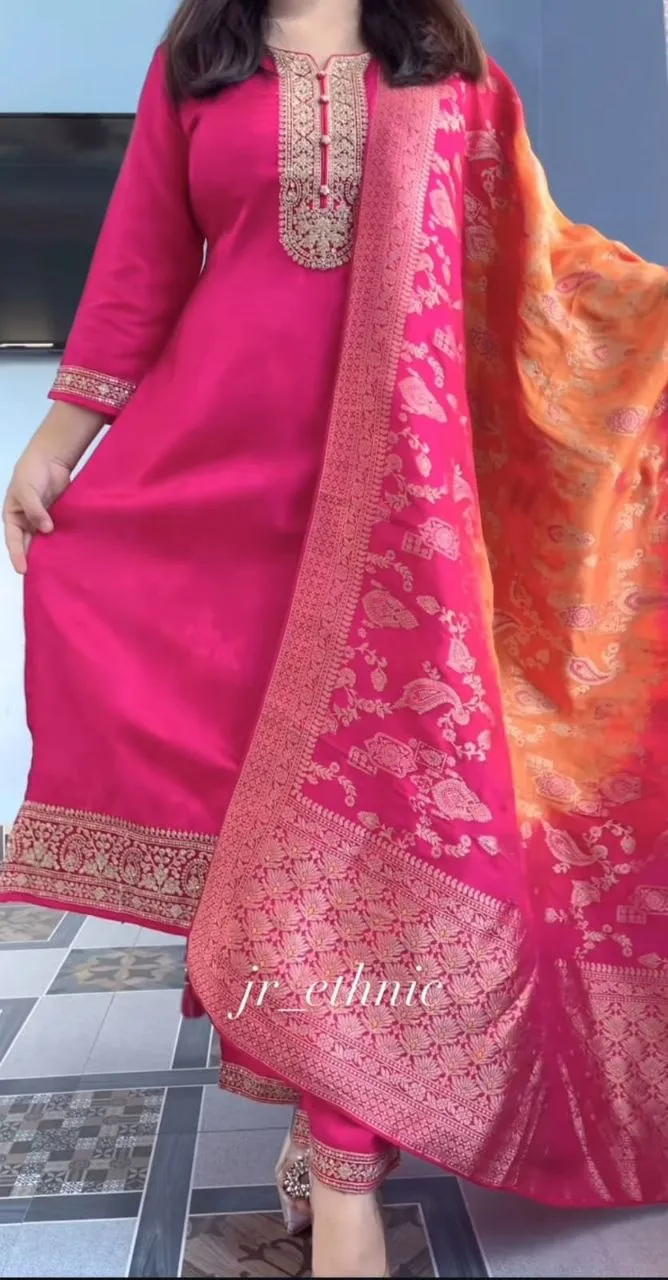 Launching Yasu Pink Haldi Banarasi Weaving Work Readymade Dress Wholesale Surat 2026